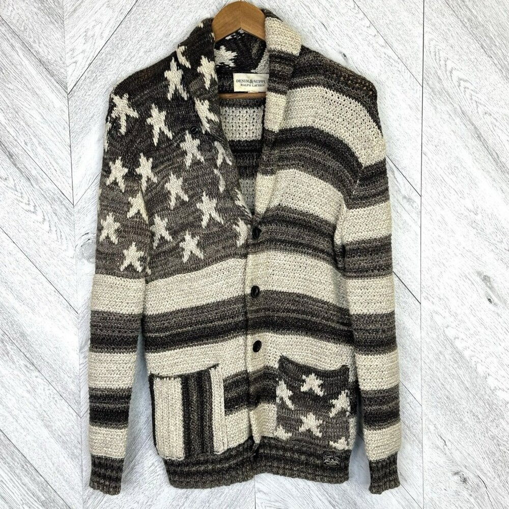 Denim & Supply Ralph Lauren Cardigan Sweater Mens Size XS American Flag USA